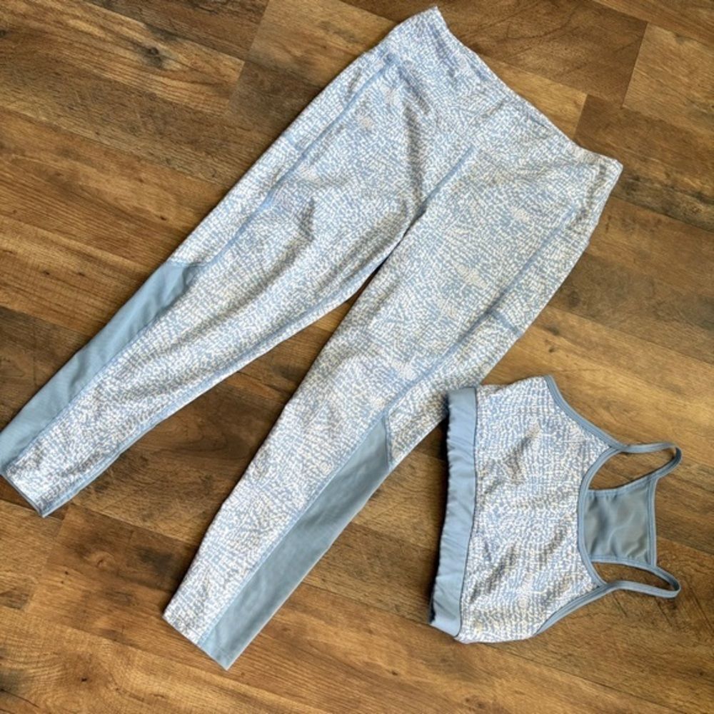 BCG Girls L 12-14 Leggings Sports Bra Blue Matching Set Athletic Sporty Preppy